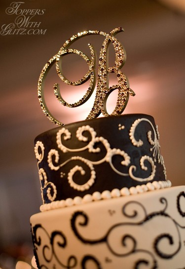 Gold wedding cake topper initials