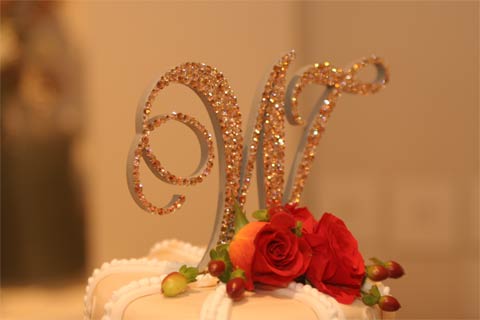 Gold wedding cake topper initials